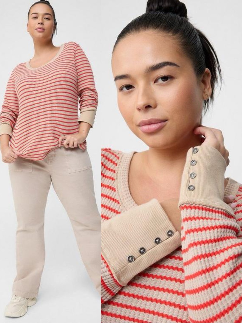 Torrid Red Striped Fitted Crewneck Long Sleeve T Shirt